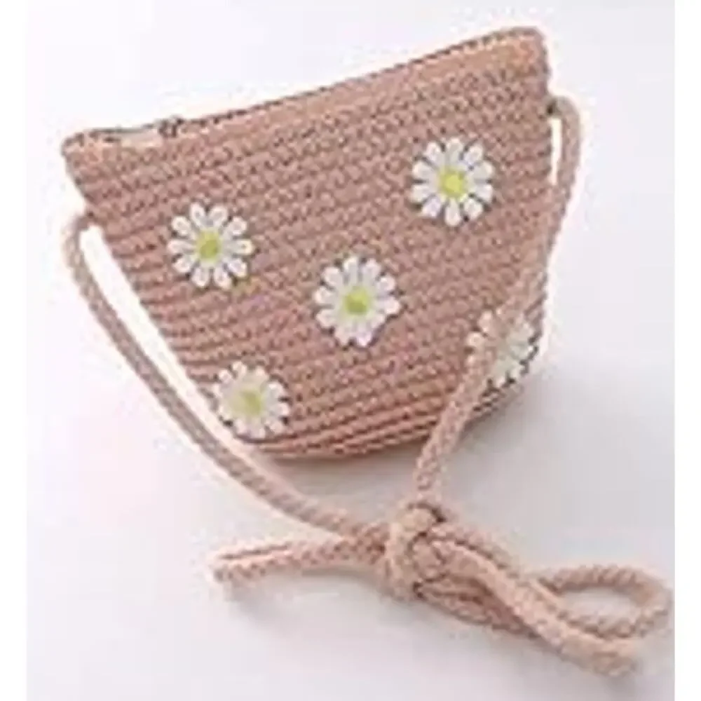 Woven Straw Crossbody Purse NWT Girls Mini Daisy Zipper Spring Easter Pink